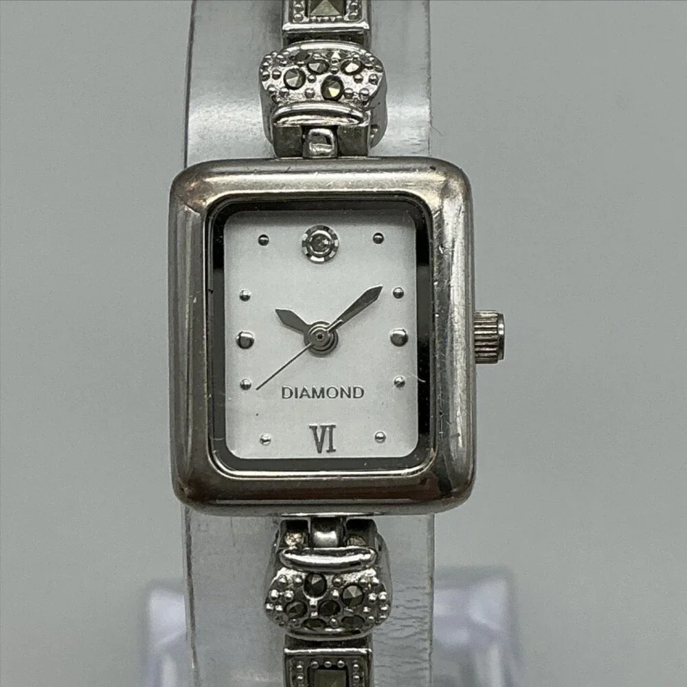 Diamond Accent Womens Watch 17mm S12-06 Silver Tone Bracelet New Battery 7.5